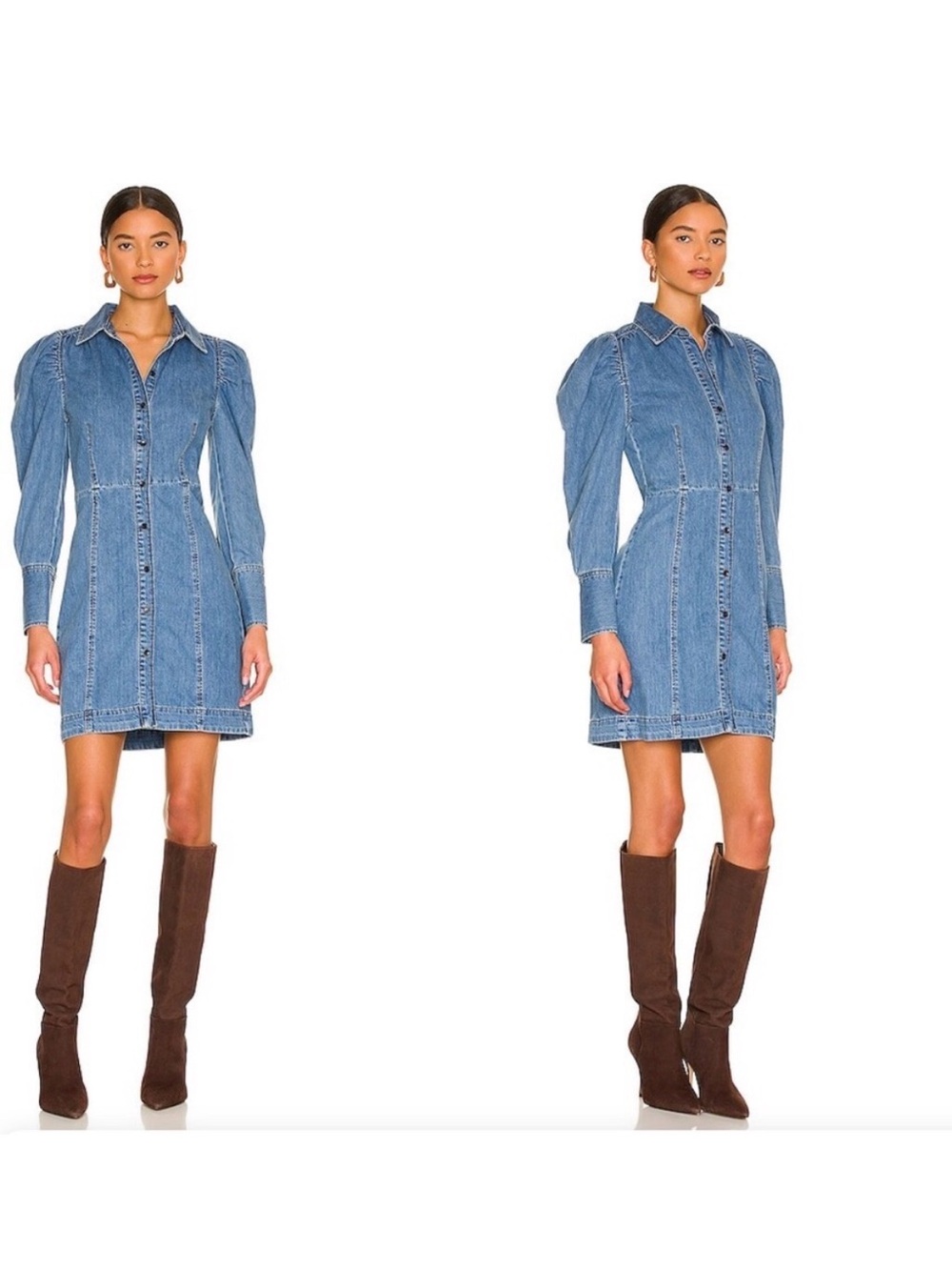 FRAME Voluminous Puff Long Sleeve Denim Mini Dress in Eugenia Blue Size M